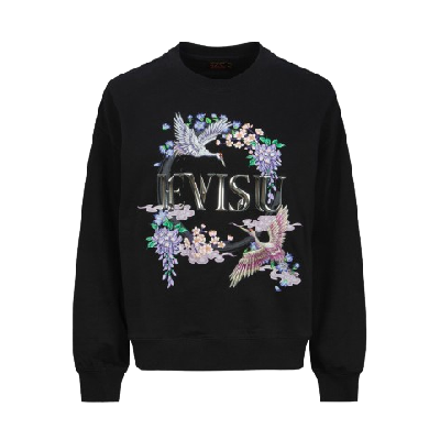 CRANES AND FLORAL EMBROIDERY WITH LOGO PRINT OVERSIZED SWEATSHIRT